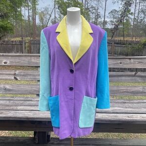 VTG Laurel by Escada Cashmere and Wool Colorblock Pastel Oversized Blazer
